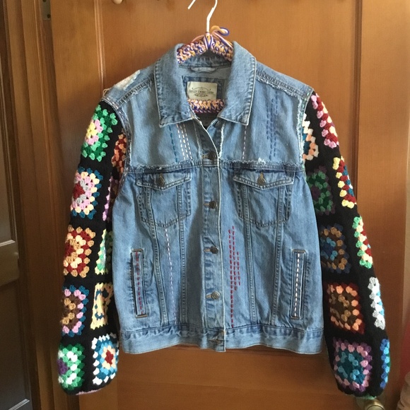 Ashley By 26 International Jackets & Blazers - Slow-fashion Grannycore Denim & Crocheted Jacket